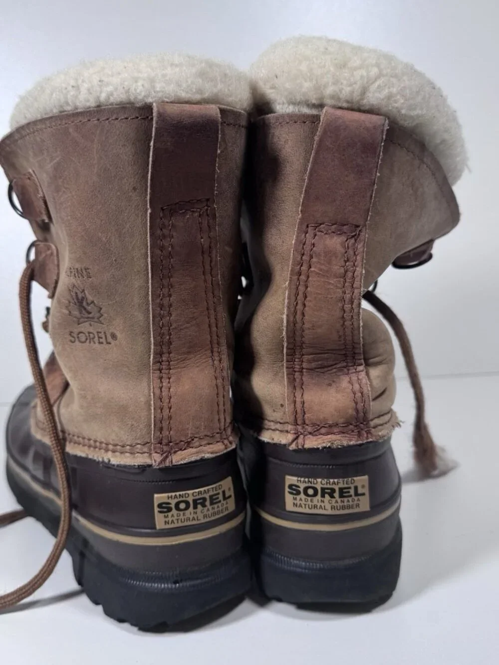 Vintage Sorel Alpine Hand Crafted Snow Boots Canada Made 8 Tan Caribou Leather
